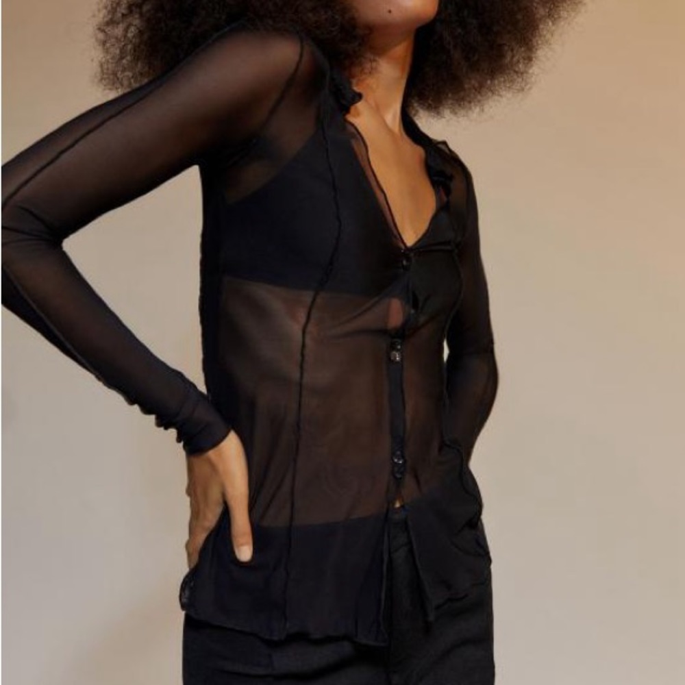Mesh Button-Down Top